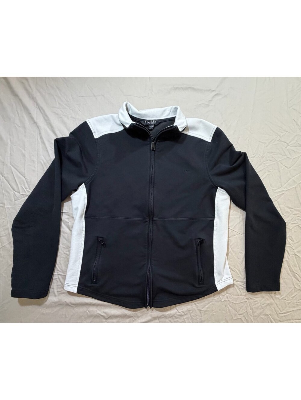Lauren Ralph Lauren Women’s XL Full Zip Jacket Black White Colorblock Stretch
